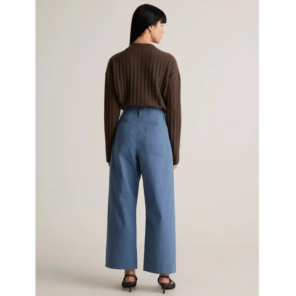 Quince Organic Stretch Cotton Chino Cropped Wide Leg Aegean Blue Pants - Picture 2 of 16